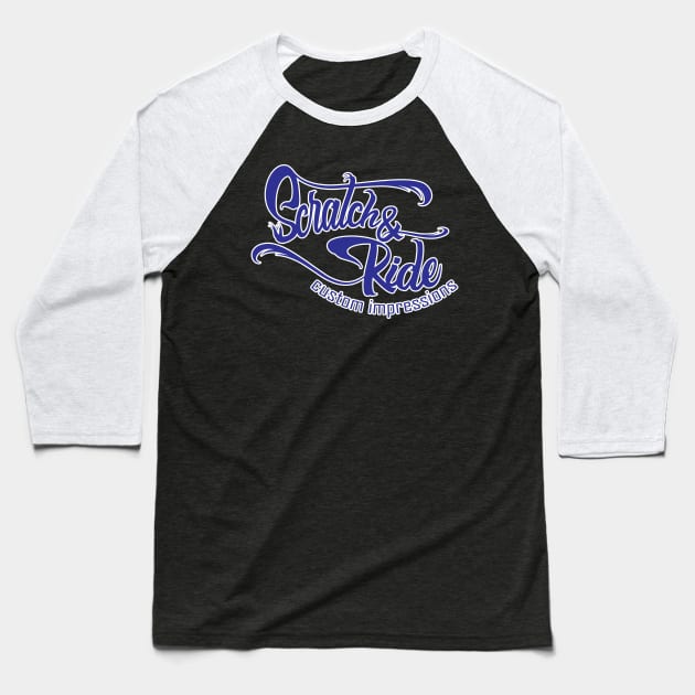 Scratch & Ride Brand (Dark Blue Logo) Baseball T-Shirt by Scratch&Ride